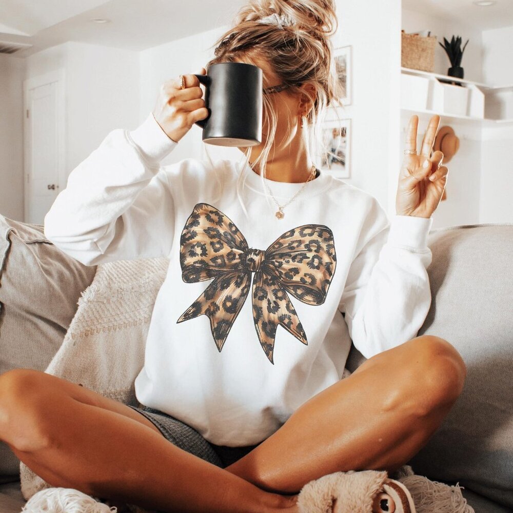 Coquette Bow Leopard Print Bow Sweatshirt Coquette Aesthetic Bow Crewneck